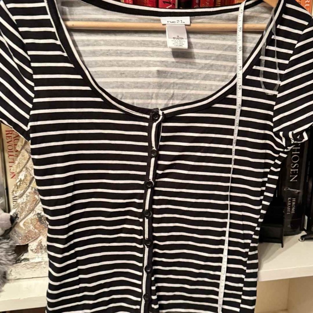 Striped front button T-shirt